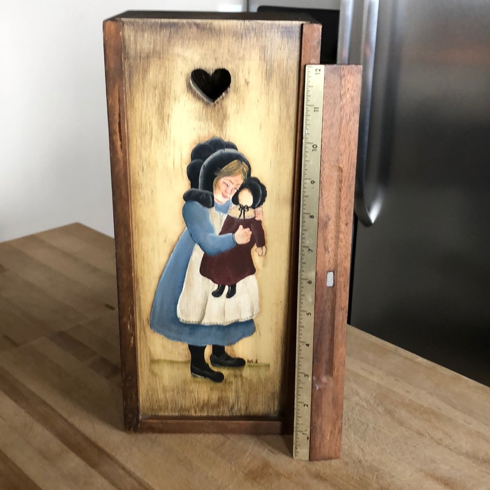 Hand painted Amish girl with doll box